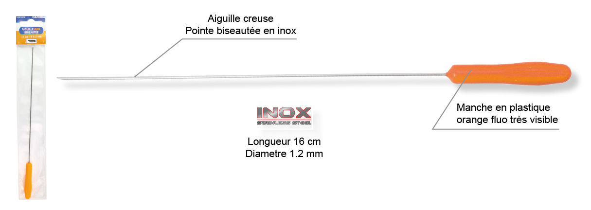 AIGUILLES À VERS INOX - MANCHE PLASTIQUE