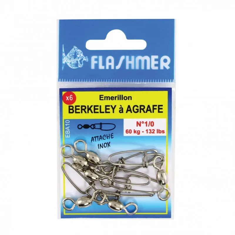 EMERILLON BERKELEY NICKELE A AGRAFE INOX - x6