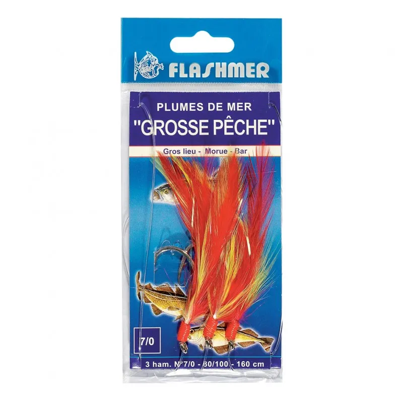 PLUMES DE MER GROSSE PÊCHE - 5 HAMEÇONS N° 7/0