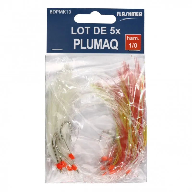 LOT DE 5 BAS DE LIGNE PLUMAQ - 5 HAMEÇONS N° 1/0