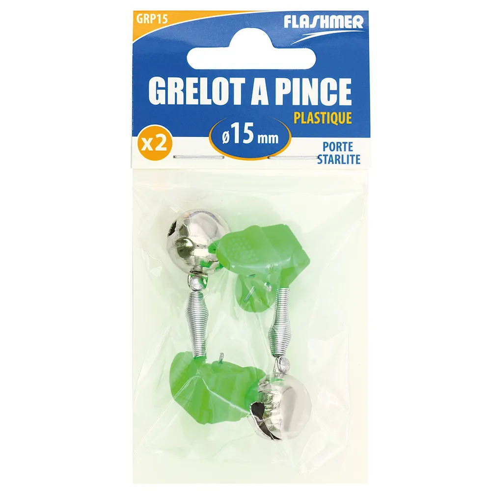 GRELOT A PINCE PLASTIQUE - NICKELÉ Ø 15 mm