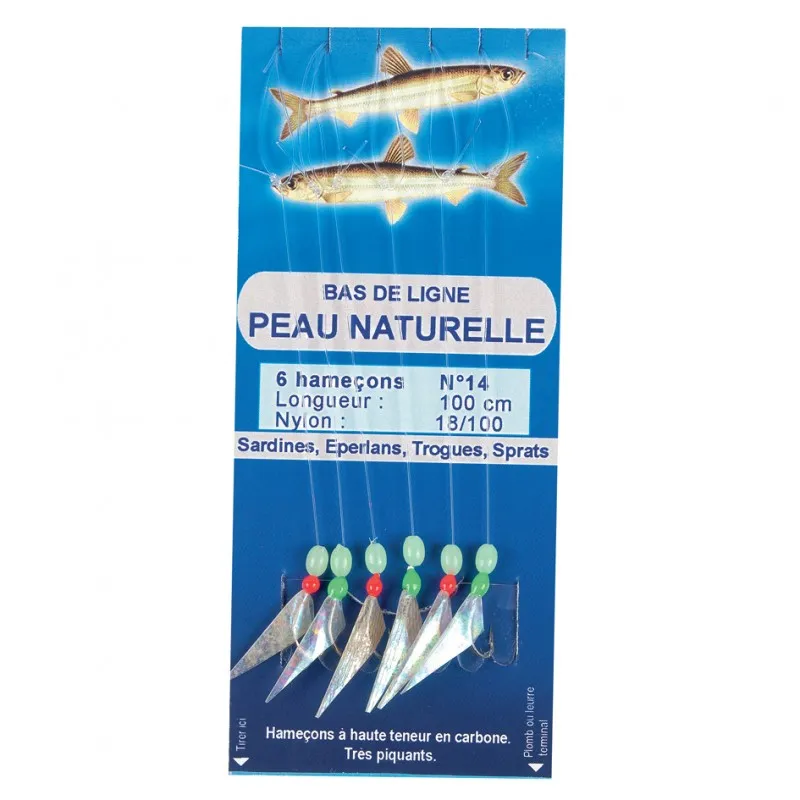 BAS DE LIGNE PEAU NATURELLE - 6 HAMEÇONS