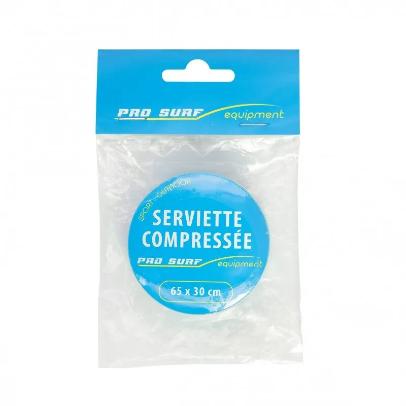 SERVIETTE COMPRESSEE BLEUE Ø 6 cm > 65 x 30 cm