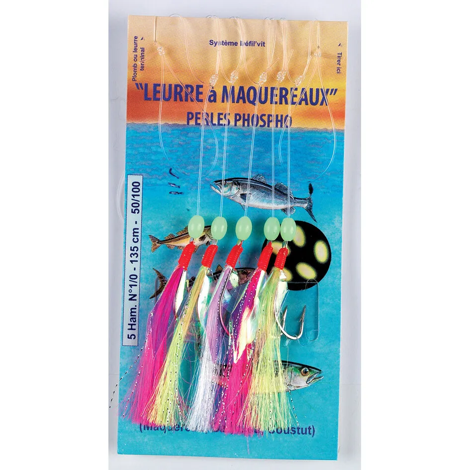 LOT DE 3 LEURRES A MAQUEREAUX - 5 HAMEÇONS N° 1/0