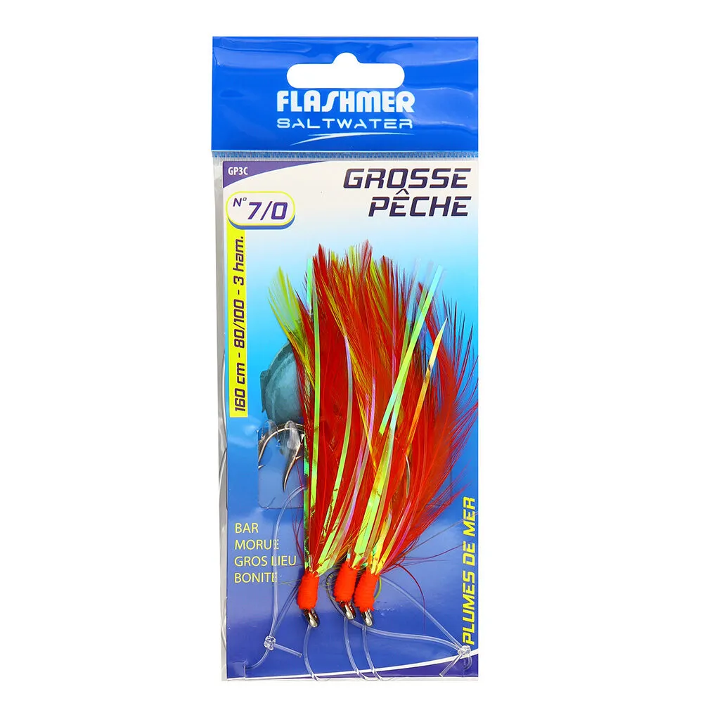 PLUMES DE MER GROSSE PÊCHE - 5 HAMEÇONS N° 7/0