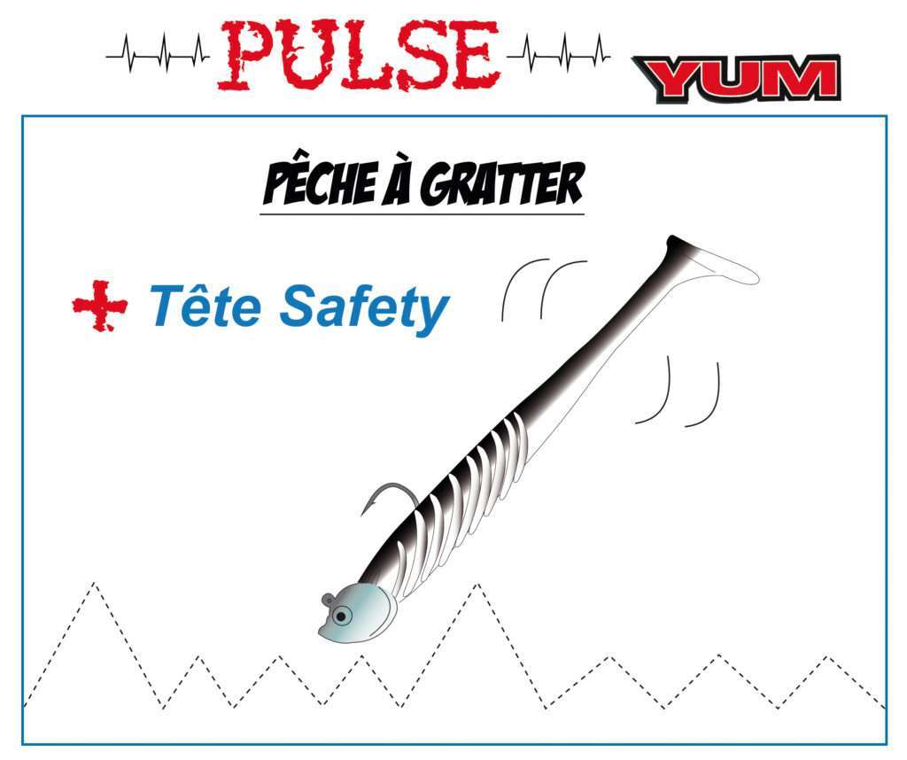 Pêche à gratter avec un Pulse monté sur une tête plombée Safety Flashmer