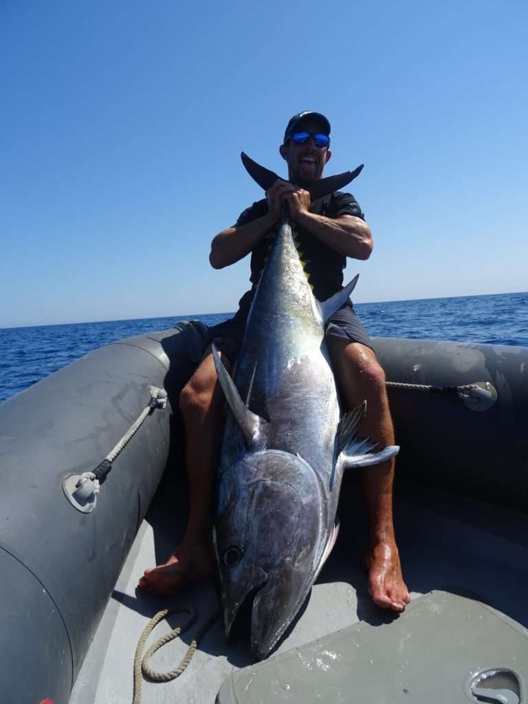 Enorme thon rouge pris par Vincent Goletto au lancer sur chasse.