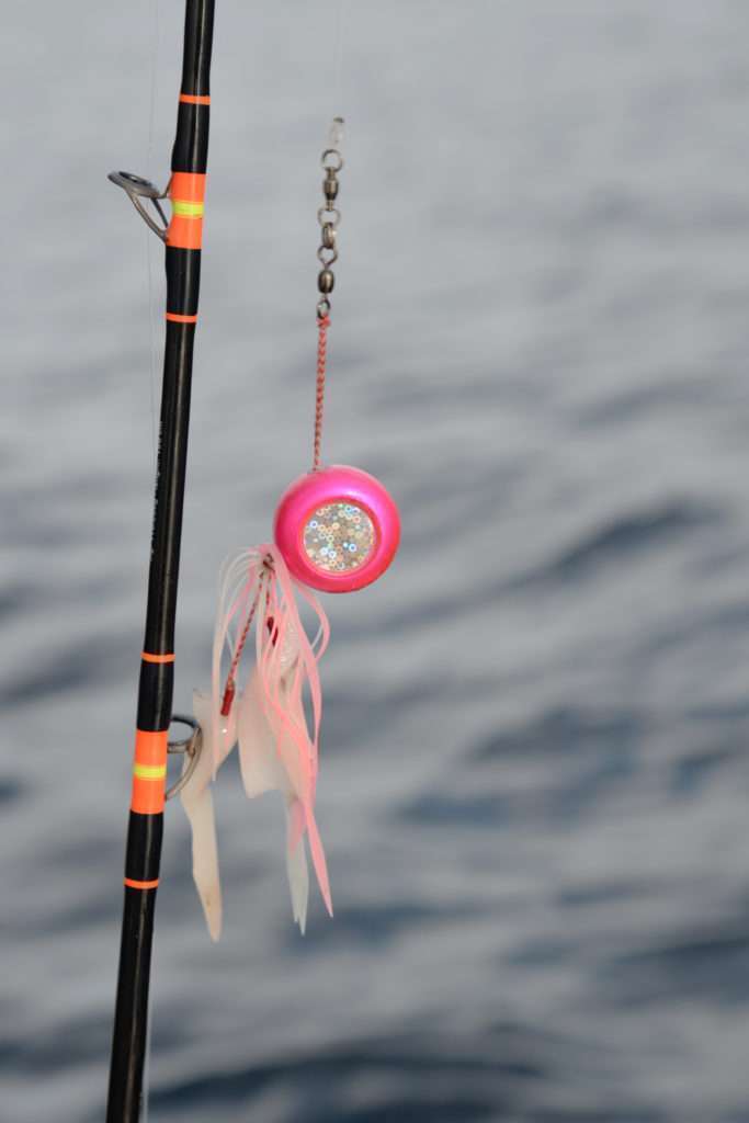 Lanières de calamar eschées sur un Hinata Kab Explorer Tackle