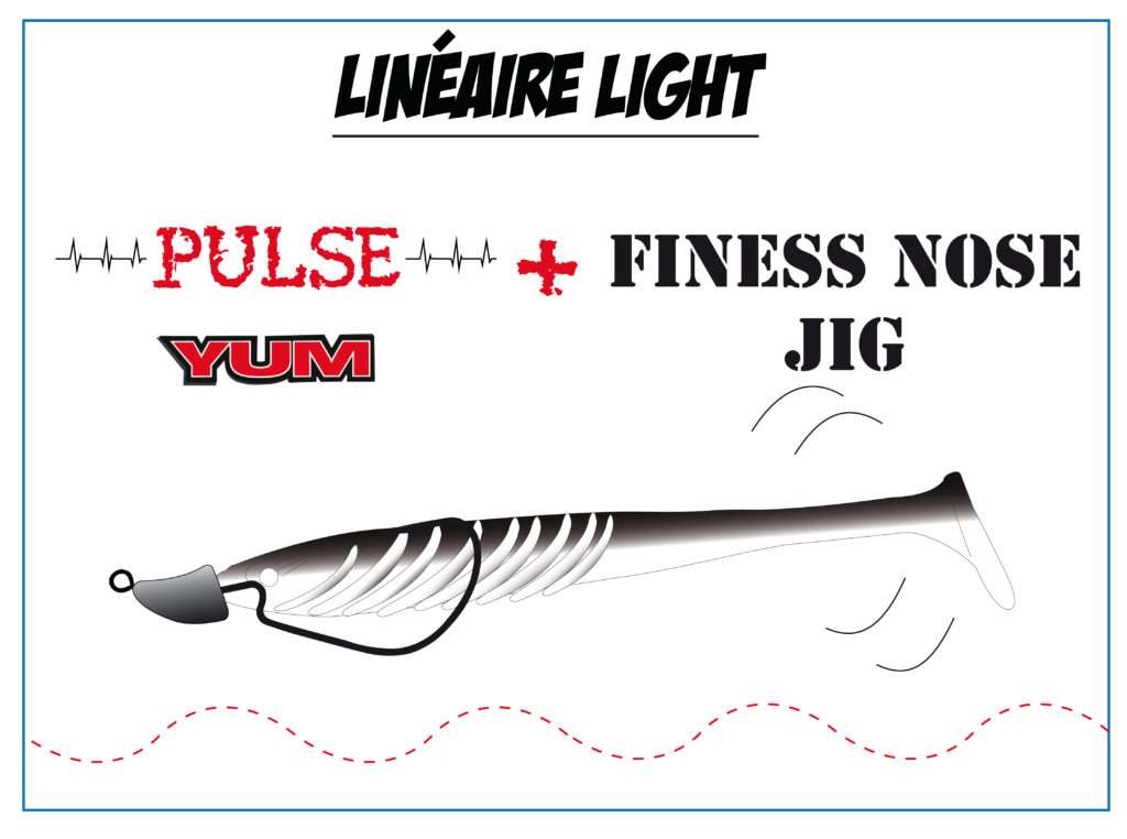 La tête Finess Nose Jig Head Scratch Tackle est idéale pour le linéaire light avec un Pulse Yum