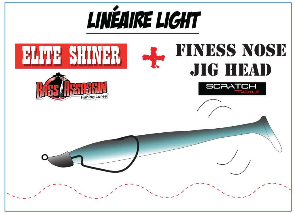 Une tête  Finess Nose Jig Head et Elite Shiner : le top pour du linéaire light ! 