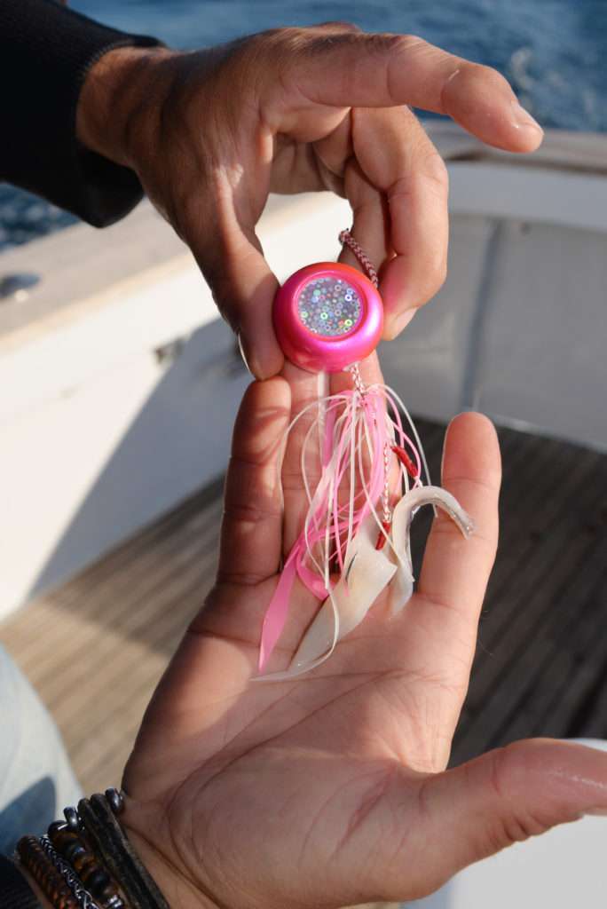 Lanières de calamar installées sur un Kabura Hinata Kab Explorer Tackle