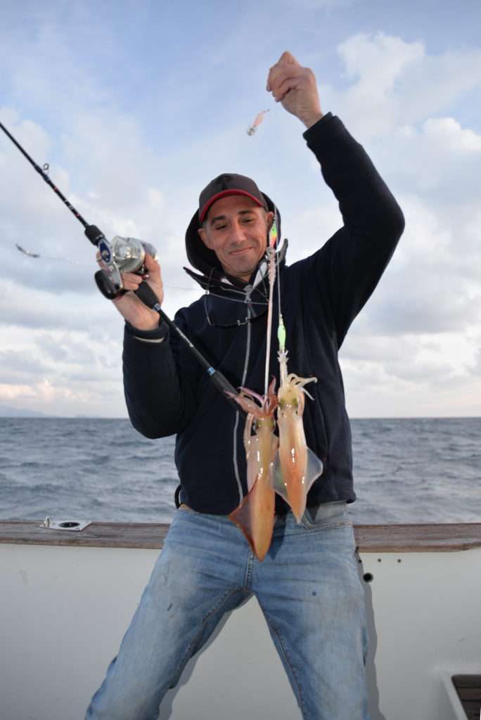 Doublé de calamars sur un bas de ligne 3 turluttes Shamalo !