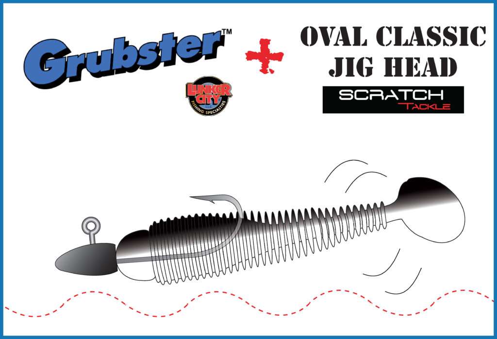 Grubster Lunker City monté sur une tête Oval Classic Jig Head Scratch Tackle