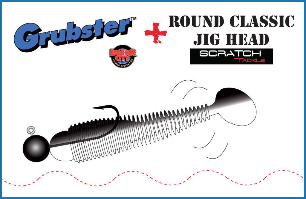 Grubster Lunker City monté sur une tête Round Classic Jig Head Scratch Tackle