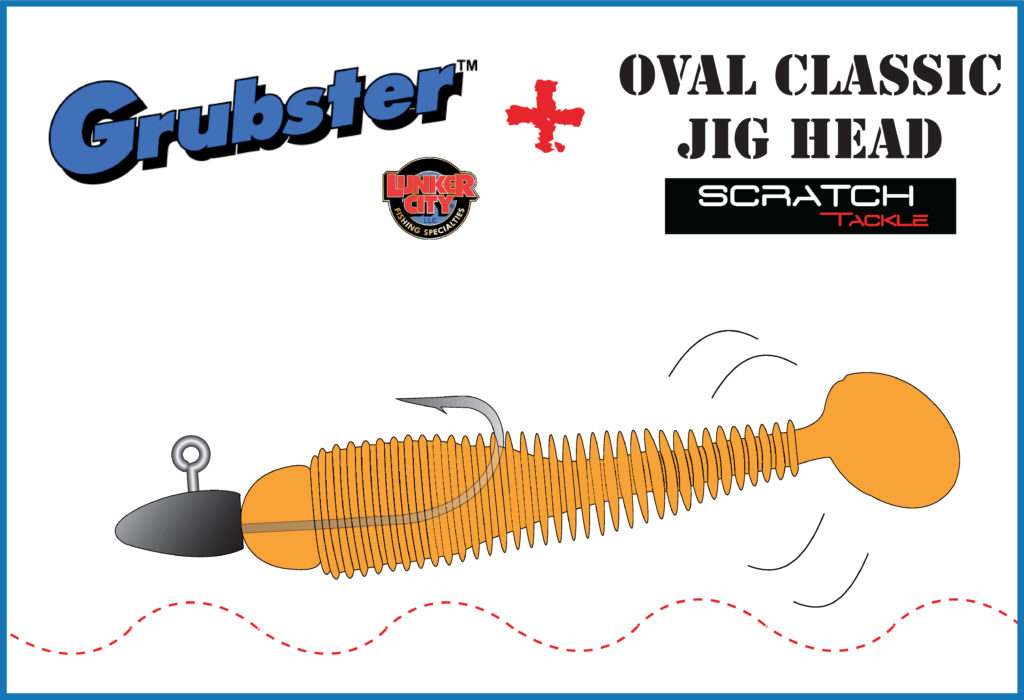 Grubster Lunker City monté sur une tête Oval Classic Jig Head Scratch Tackle