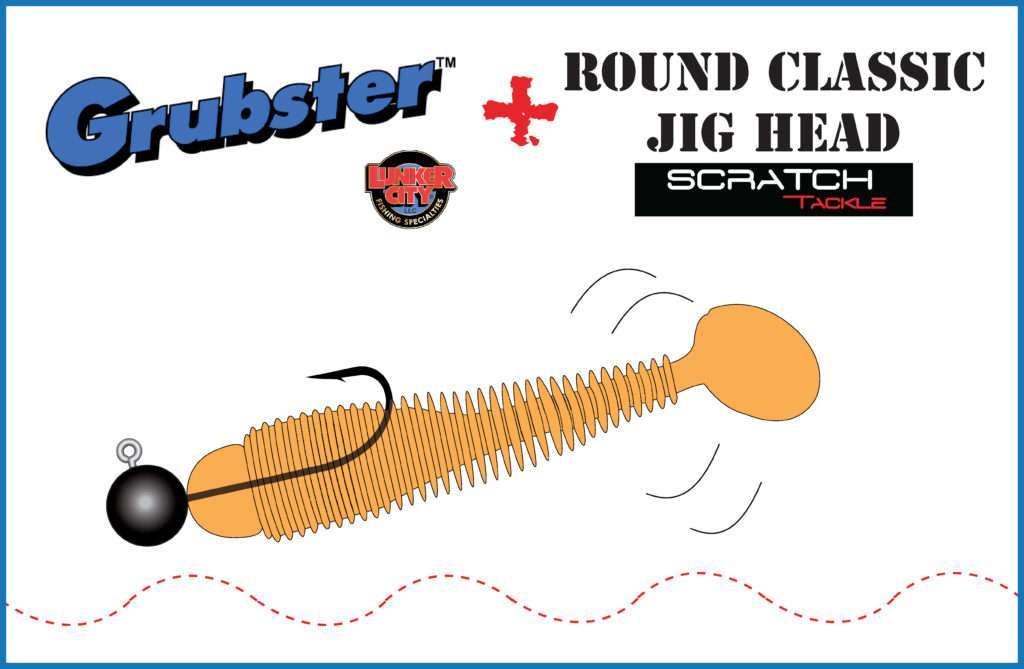 Grubster Lunker City monté sur une tête Round Classic Jig Head Scratch Tackle