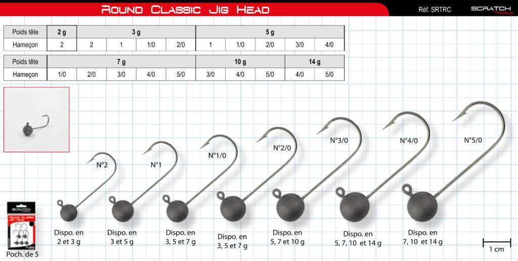 Tête Round Classic Jig Head Scratch Tackle