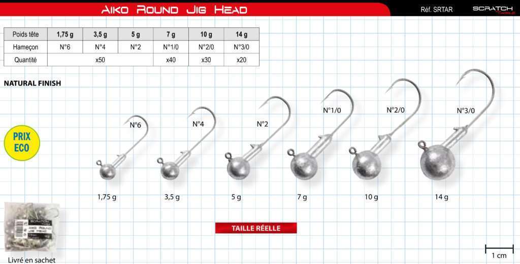 tête Aiko Round Jig Head Scratch Tackle