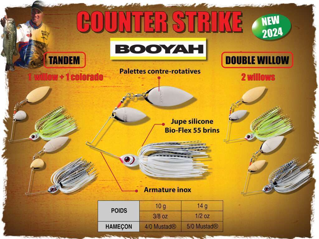 Nouveauté 2024, les spinnerbaits Counter Strike Booyah constituent le nouveau standard de référence dans la gamme Booyah. 